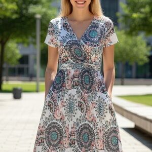 Floral Print V-Neck Dress with pockets